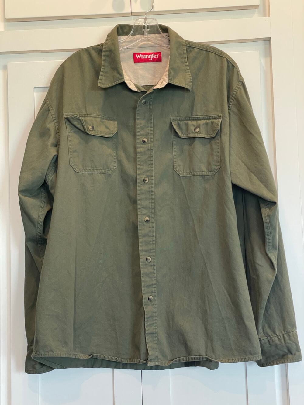 Wranger Men's olive green button up shirt/jacket 100% Cotton XL